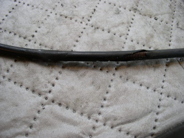 Clutch cable had several cracked areas in the covering